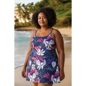 Columbia Sportswear Freezer III Dress Womens 3X Navy Tropical PFG Outdoors Fish